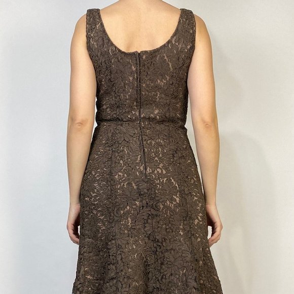 Vintage 1990s ELEGANT Brown LACE Maxi GOWN with Mermaid Cut! Medium - Picture 2 of 7